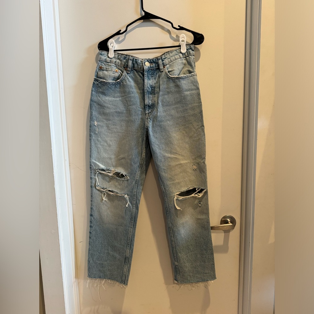 Zara distressed straight leg denim